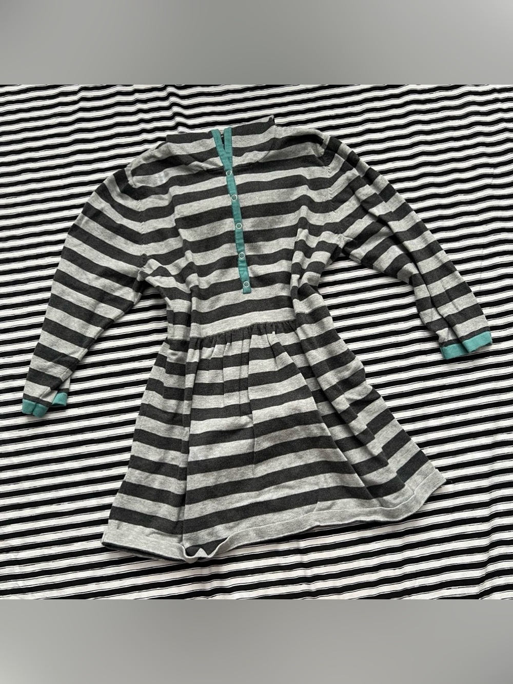 Striped Long-Sleeve hooded sweater with Teal Accents